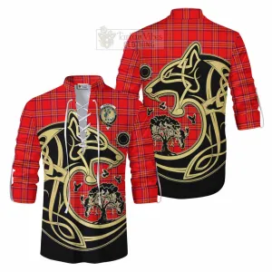 Burnett Tartan Ghillie Kilt Shirt with Family Crest Celtic Wolf Style