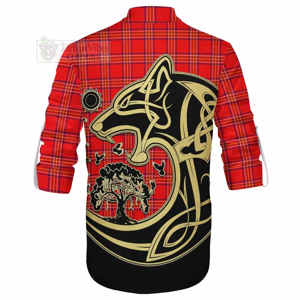 Burnett Tartan Ghillie Kilt Shirt with Family Crest Celtic Wolf Style