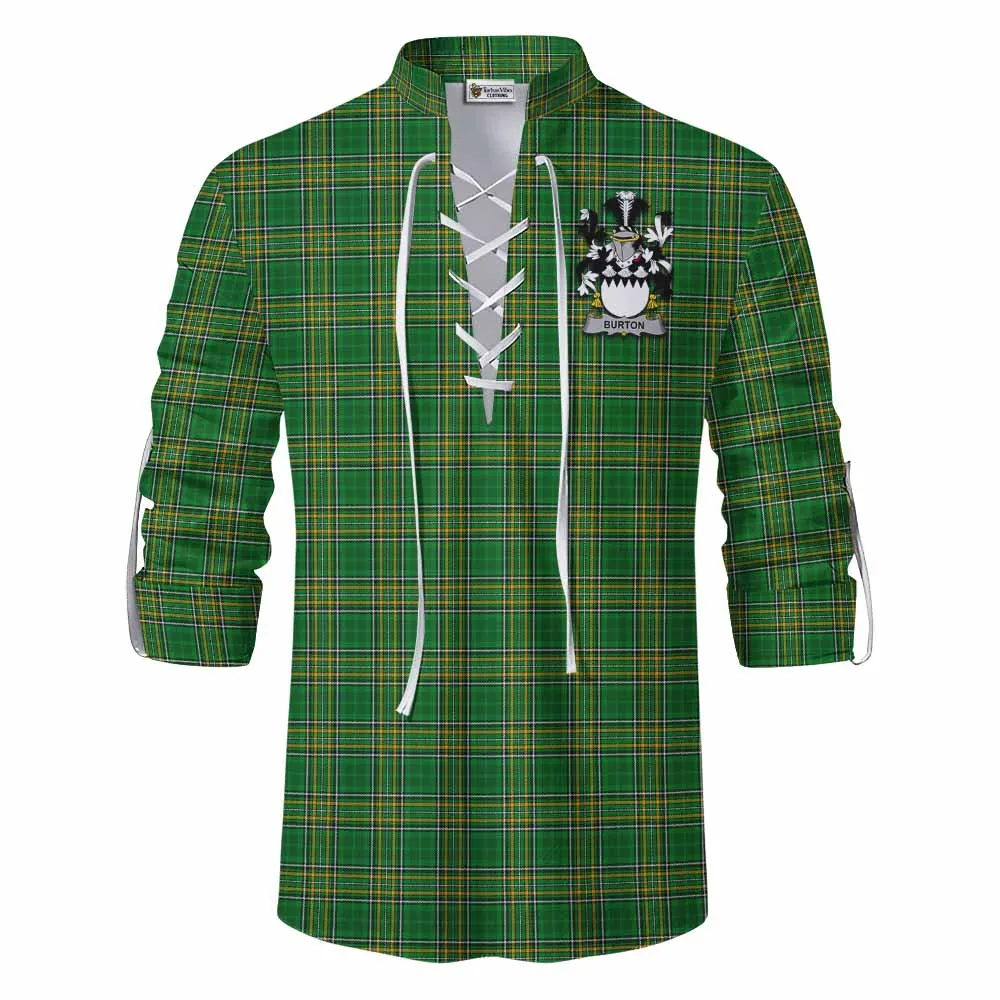 Burton Irish Clan Tartan Ghillie Kilt Shirt with Coat of Arms