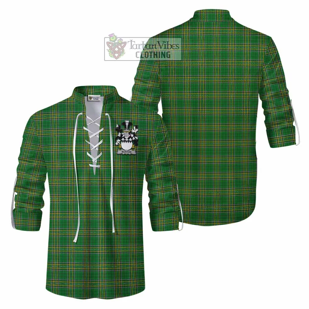 Burton Irish Clan Tartan Ghillie Kilt Shirt with Coat of Arms