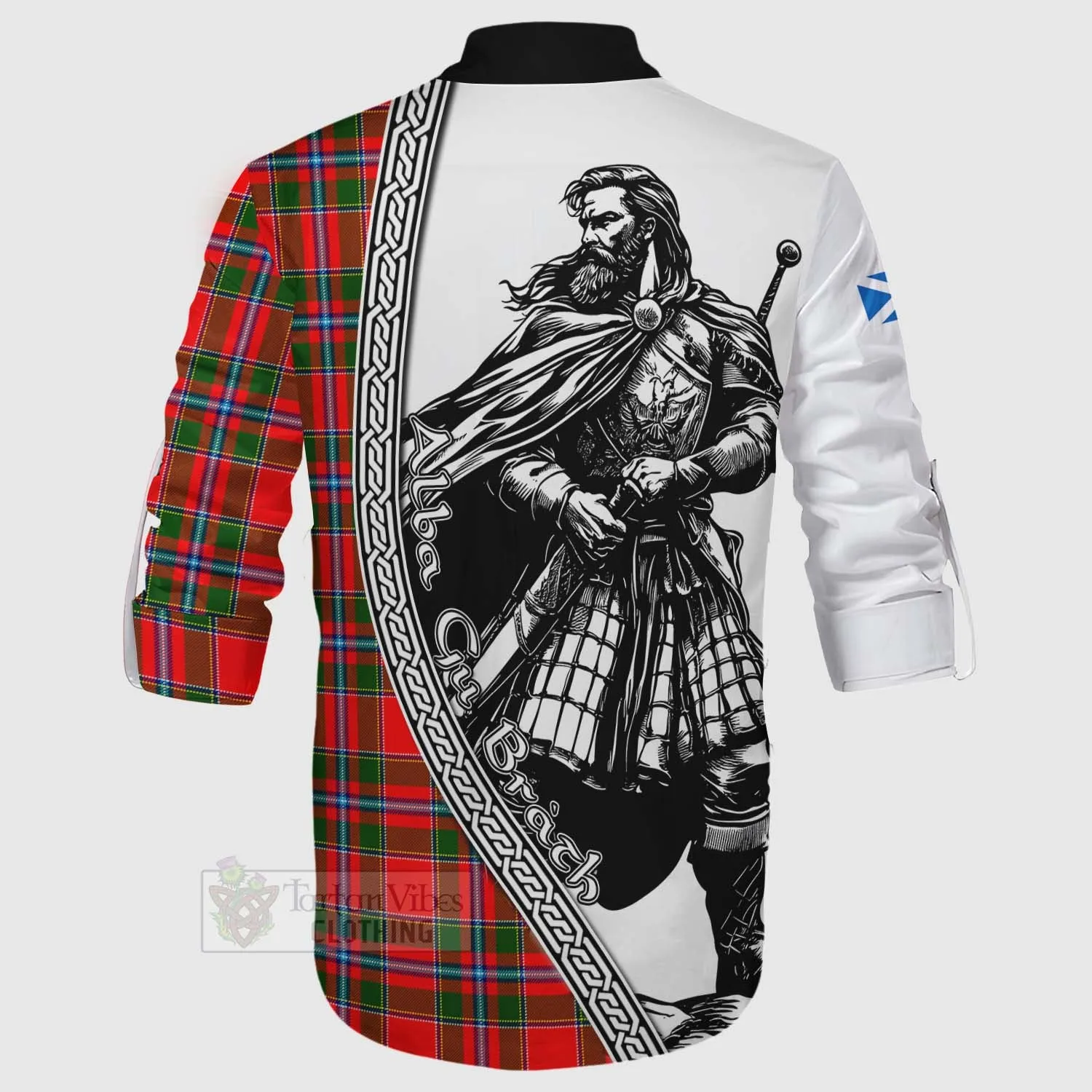 Butter Tartan Clan Crest Ghillie Kilt Shirt with Highlander Warrior Celtic Style