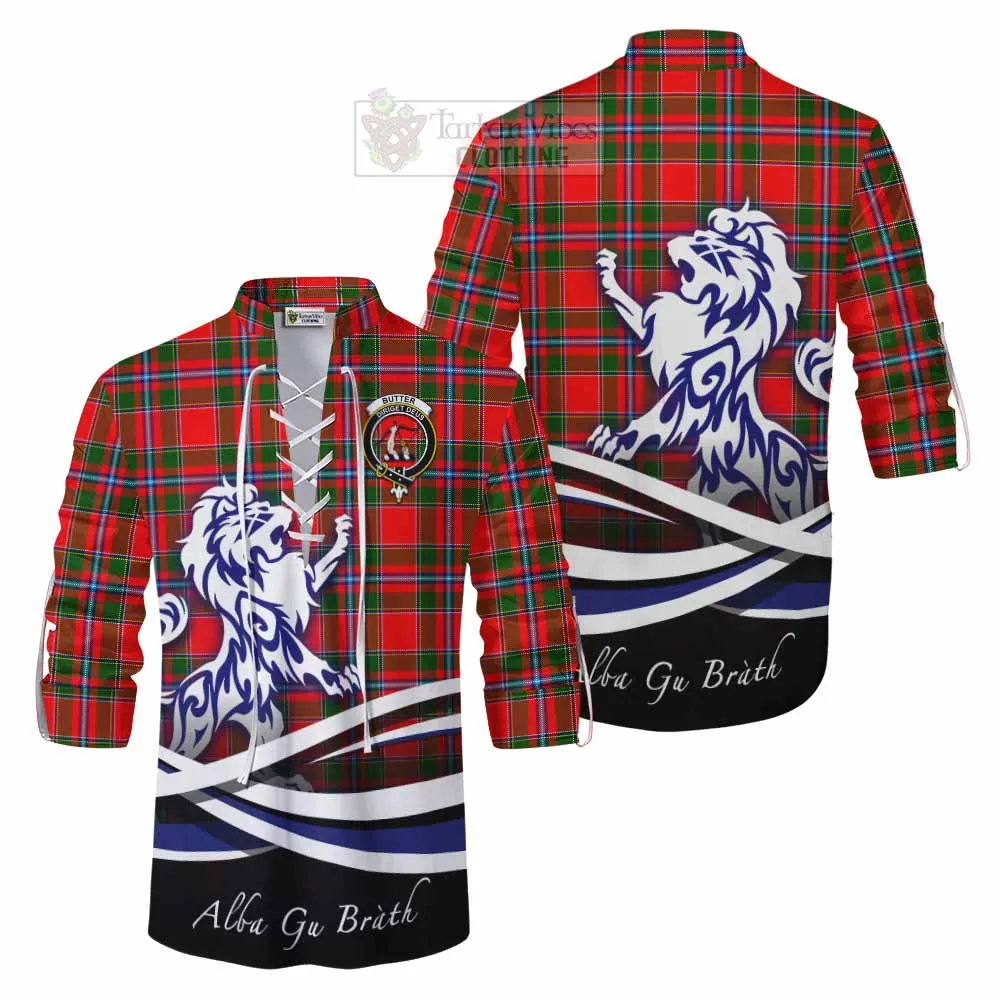 Butter Tartan Ghillie Kilt Shirt with Alba Gu Brath Regal Lion Emblem