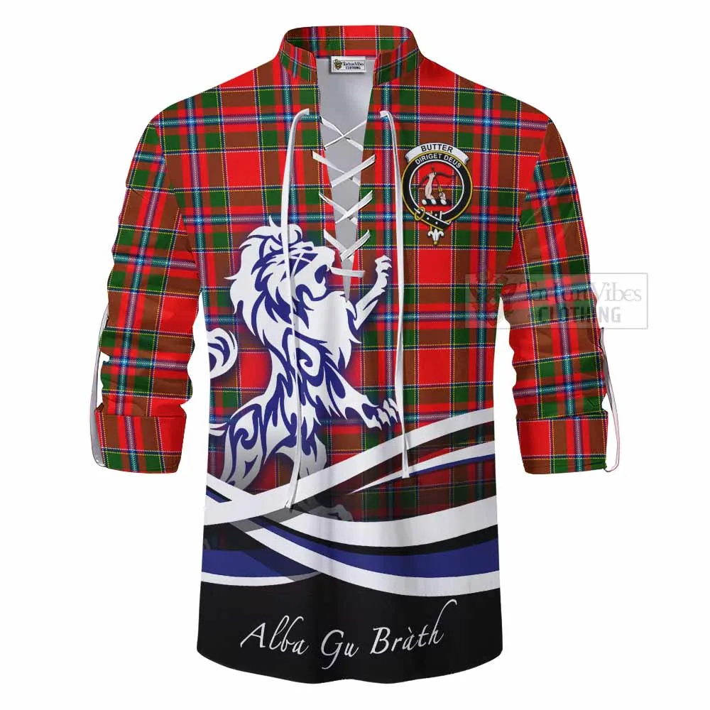 Butter Tartan Ghillie Kilt Shirt with Alba Gu Brath Regal Lion Emblem