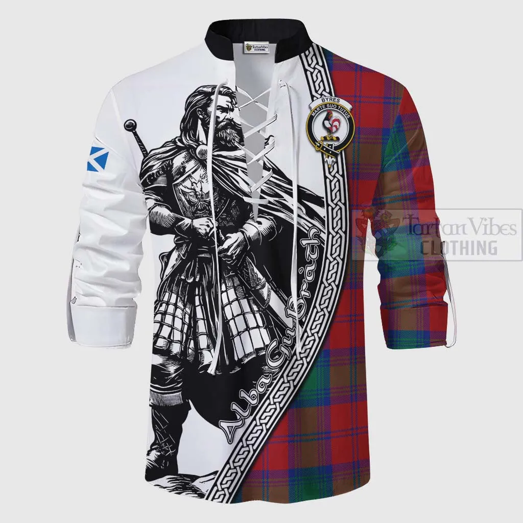 Byres (Byses) Tartan Clan Crest Ghillie Kilt Shirt with Highlander Warrior Celtic Style