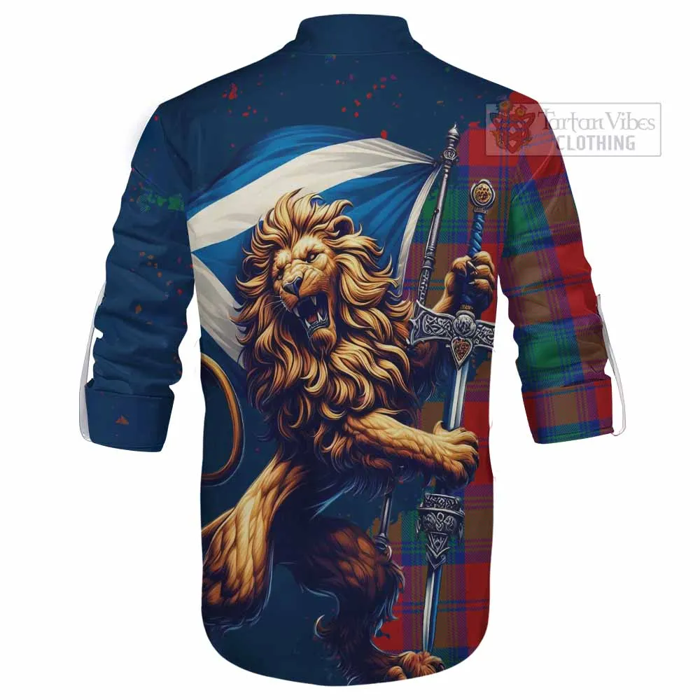 Byres (Byses) Tartan Family Crest Ghillie Kilt Shirt with Scottish Majestic Lion