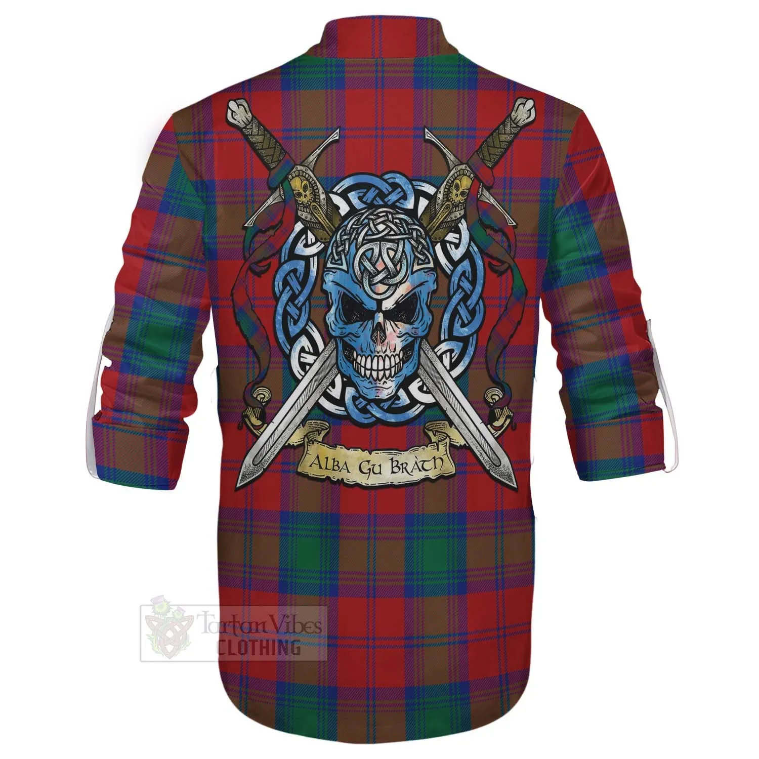 Byres (Byses) Tartan Ghillie Kilt Shirt with Family Crest Celtic Skull Style