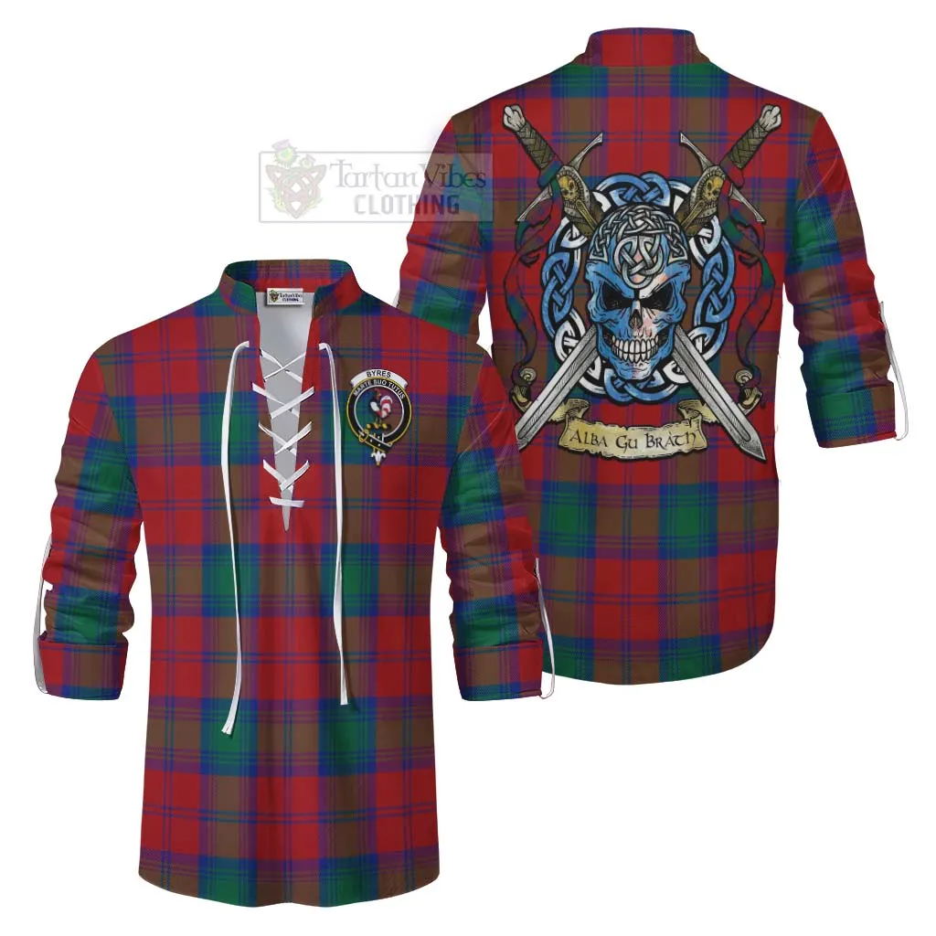 Byres (Byses) Tartan Ghillie Kilt Shirt with Family Crest Celtic Skull Style