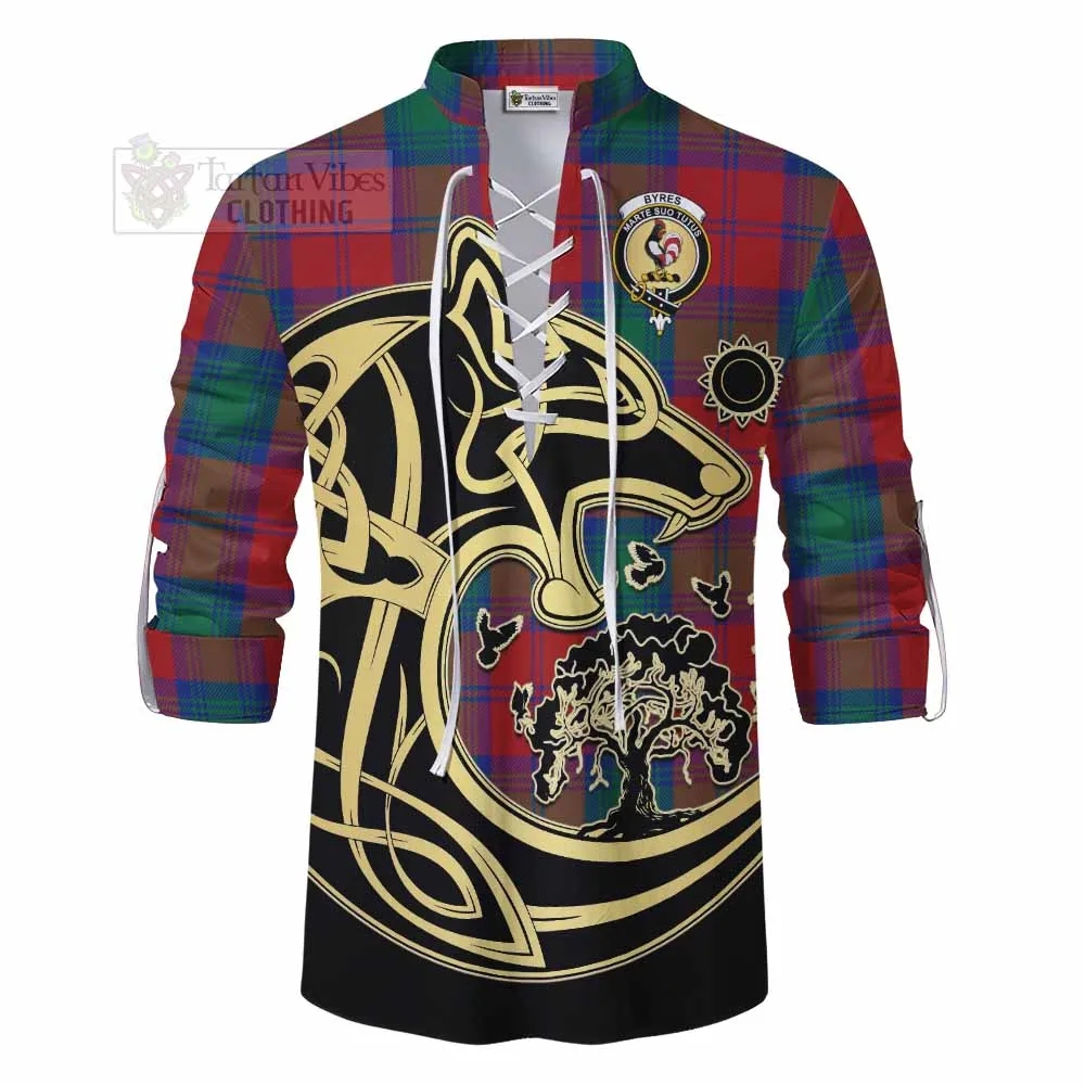 Byres (Byses) Tartan Ghillie Kilt Shirt with Family Crest Celtic Wolf Style