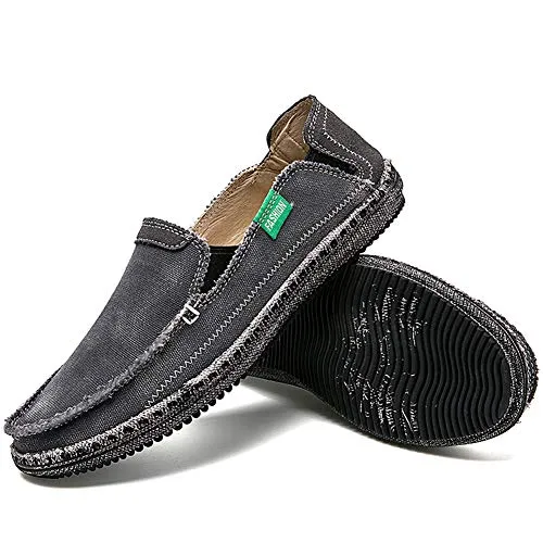 CASMAG Men Canvas Shoes Washed Comfort Casual Moccasins Driving Penny Slip On Loafers Grey 2 US 8.5 M