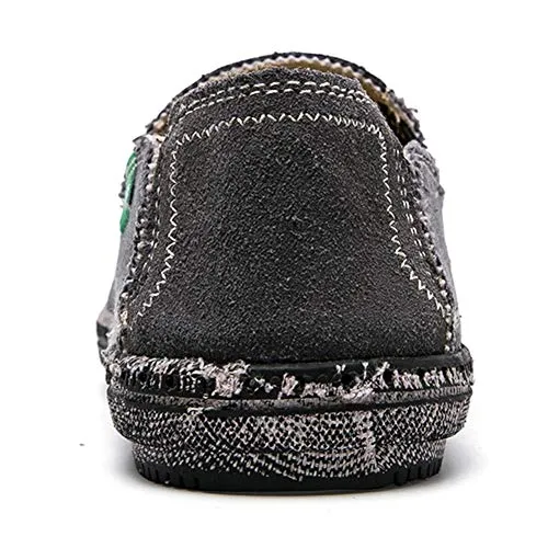 CASMAG Men Canvas Shoes Washed Comfort Casual Moccasins Driving Penny Slip On Loafers Grey 2 US 8.5 M