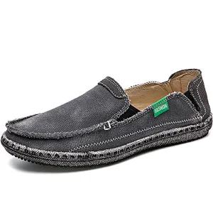 CASMAG Men Canvas Shoes Washed Comfort Casual Moccasins Driving Penny Slip On Loafers Grey 2 US 8.5 M