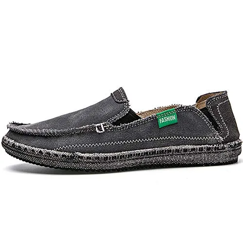 CASMAG Men Canvas Shoes Washed Comfort Casual Moccasins Driving Penny Slip On Loafers Grey 2 US 8.5 M