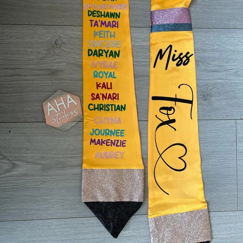 Custom Pencil Glitter Graduation Stoles