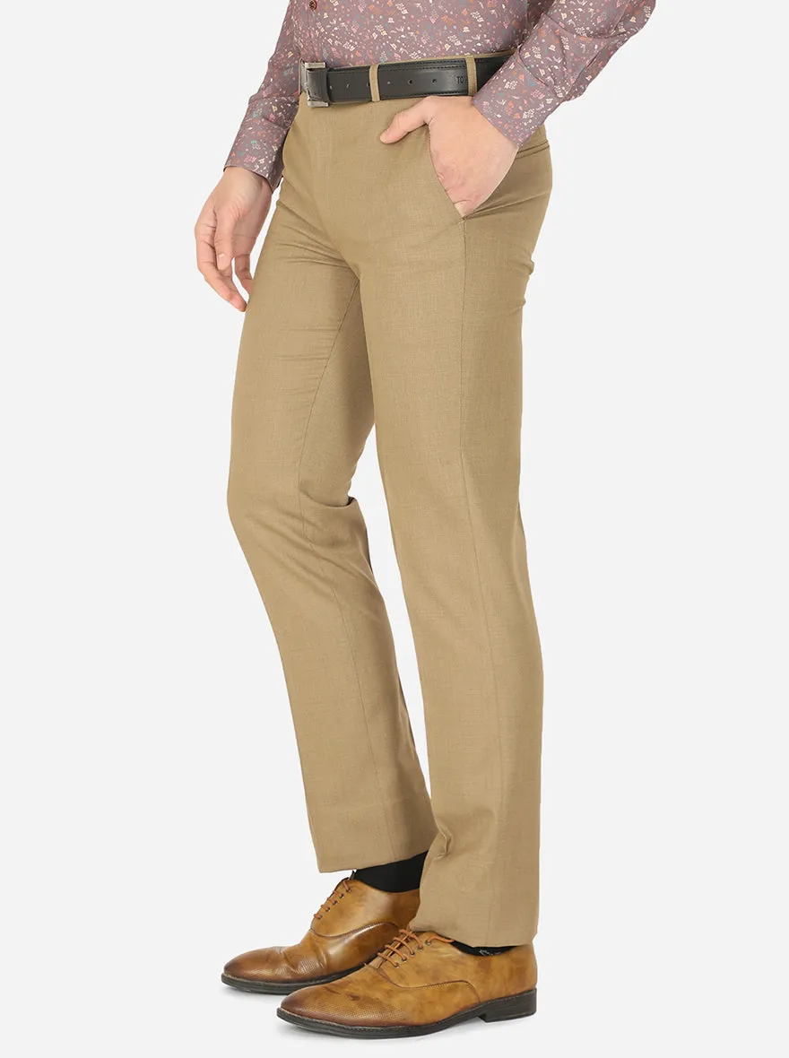 Dark Beige Solid Slim Fit Formal Trouser | Greenfibre