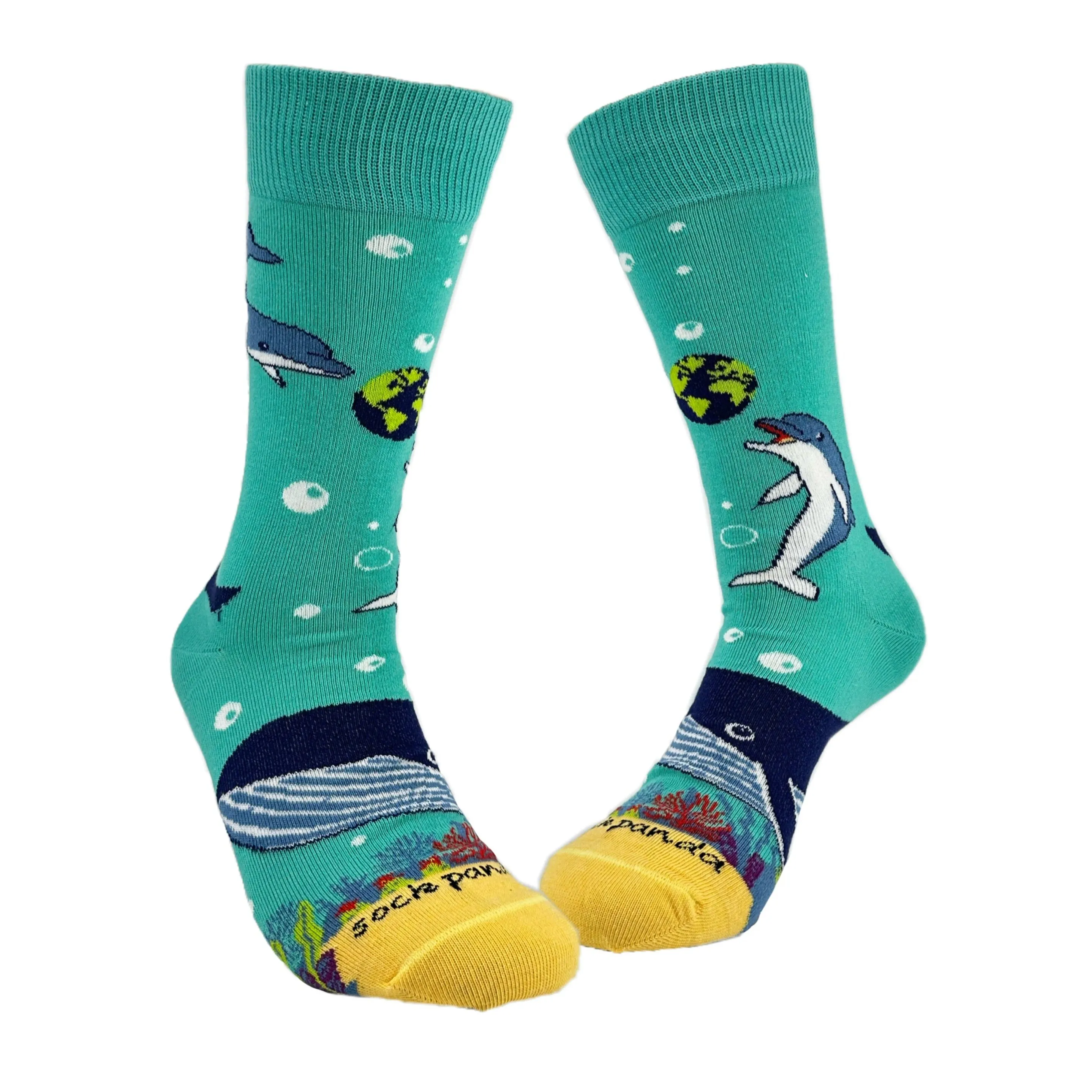 Dolphins and the Earth Socks from the Sock Panda (Adult Medium - Women's Shoe Sizes 5-10)
