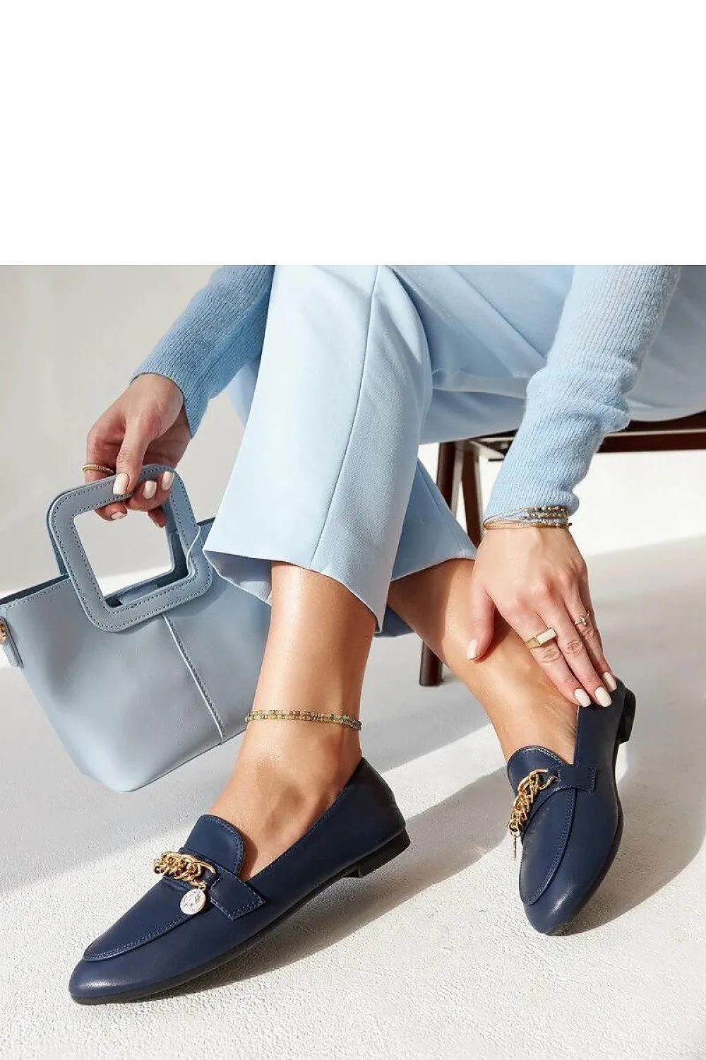 Elegant navy-blue moccasins