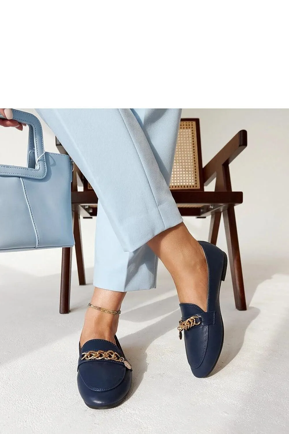 Elegant navy-blue moccasins