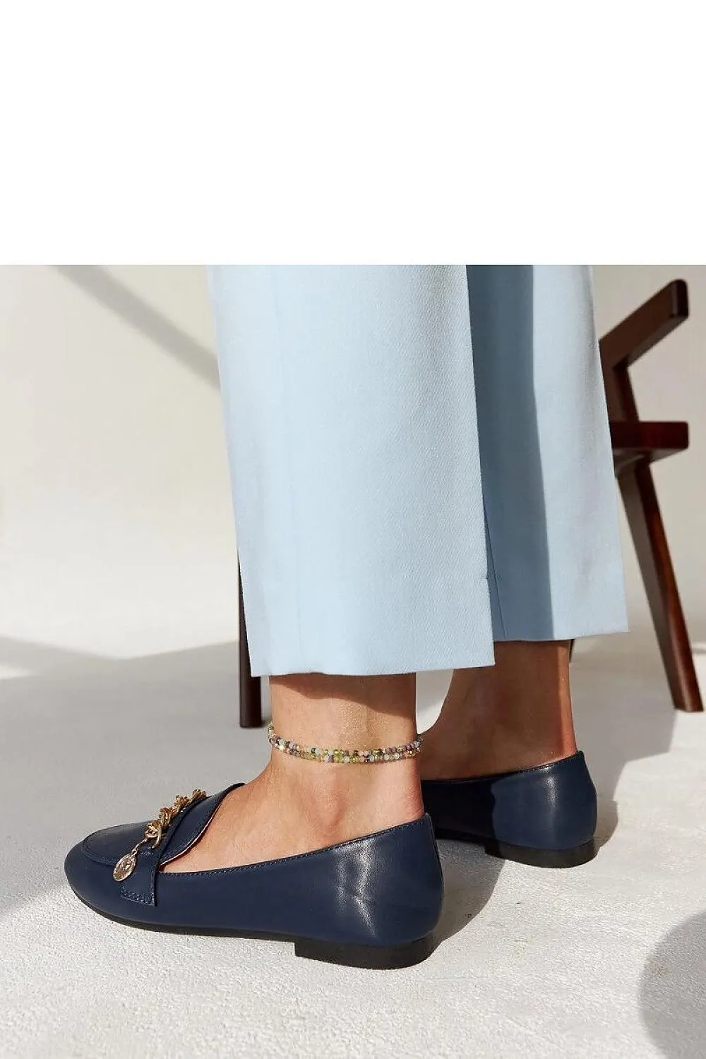 Elegant navy-blue moccasins