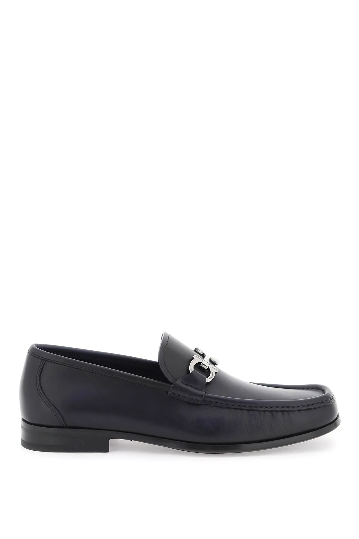 Ferragamo Sophisticated Black Leather Loafers for Men with Iconic Gancini Hook
