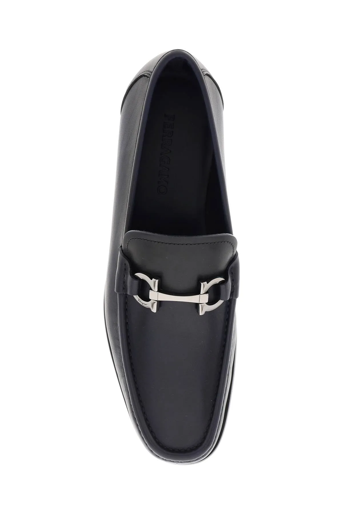Ferragamo Sophisticated Black Leather Loafers for Men with Iconic Gancini Hook