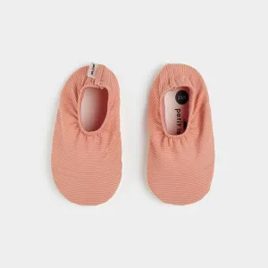 Fiery Coral Ribbed Swim Slippers by Petit Lem