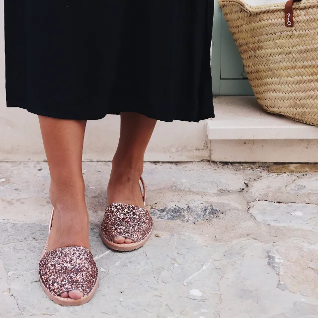 Flat Avarcas | Rose Mocha Glitter (Padded)