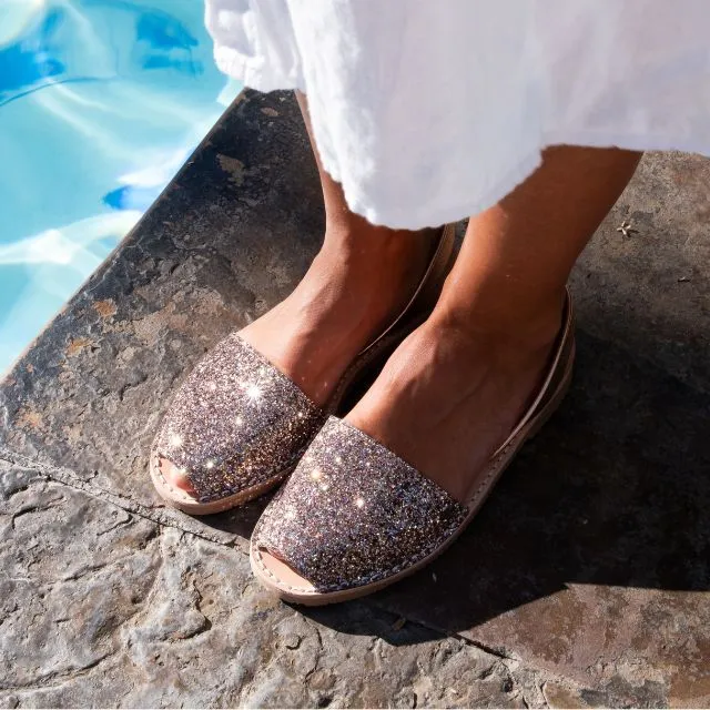 Flat Avarcas | Rose Mocha Glitter (Padded)
