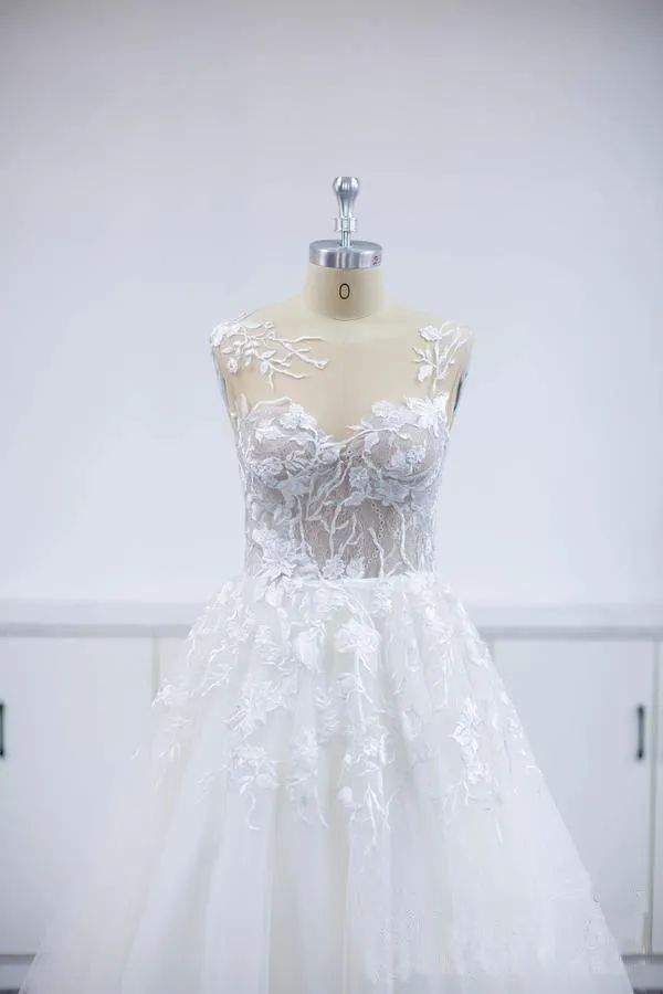 Floral Applique  A-line Beach Wedding Dresses Backless Wedding Gown TN227