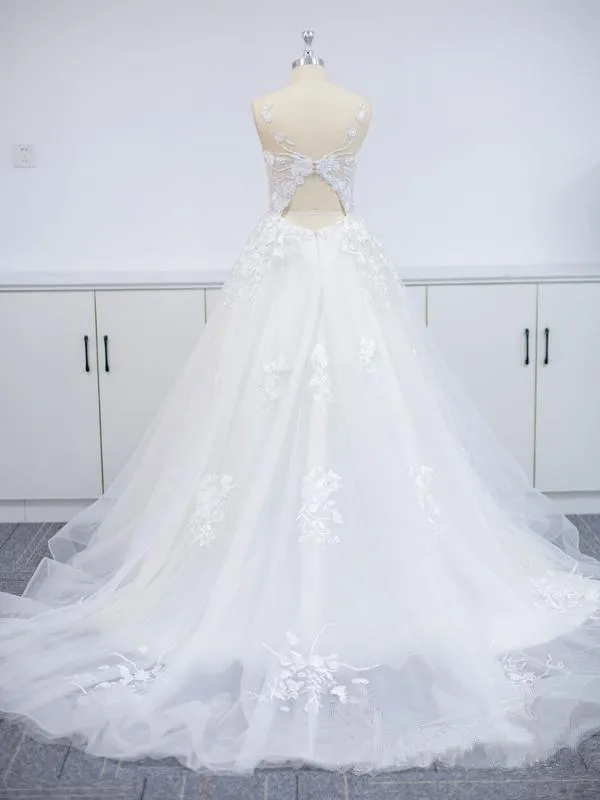 Floral Applique  A-line Beach Wedding Dresses Backless Wedding Gown TN227