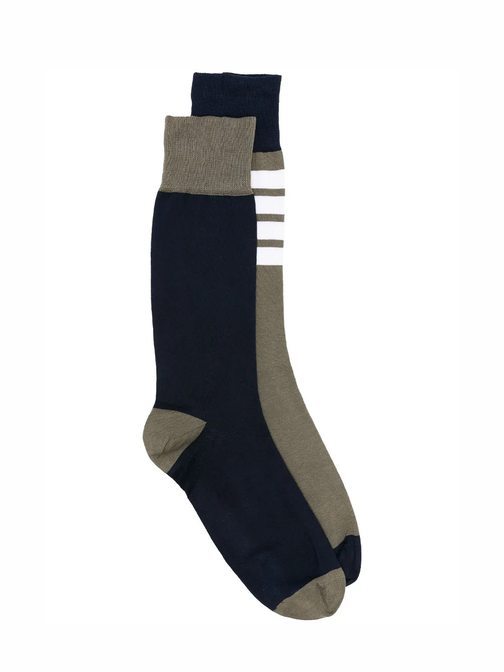 Funmix Cotton 4-Bar Mid Calf Socks (Dark Green)