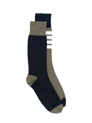 Funmix Cotton 4-Bar Mid Calf Socks (Dark Green)