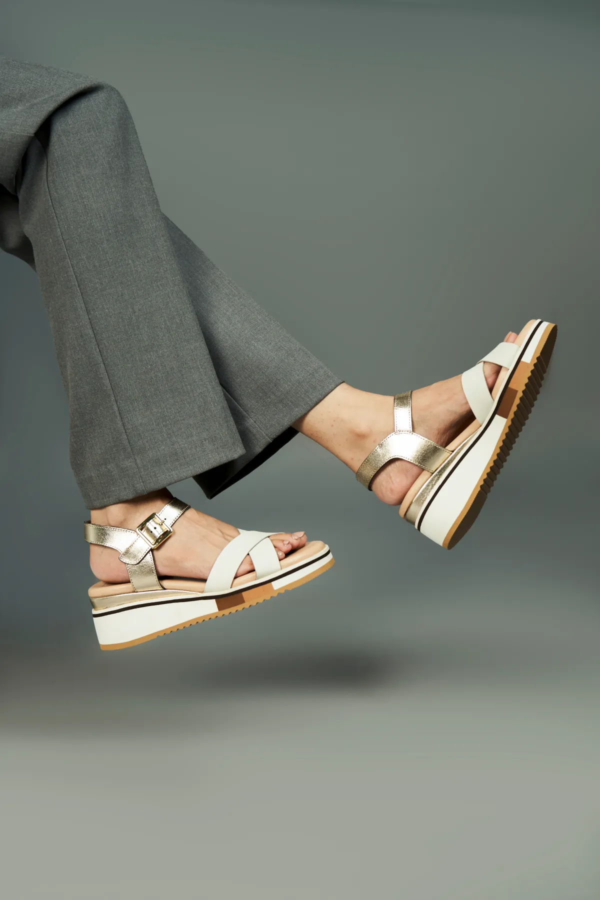 Gigi Wedge Heels - White   Gold