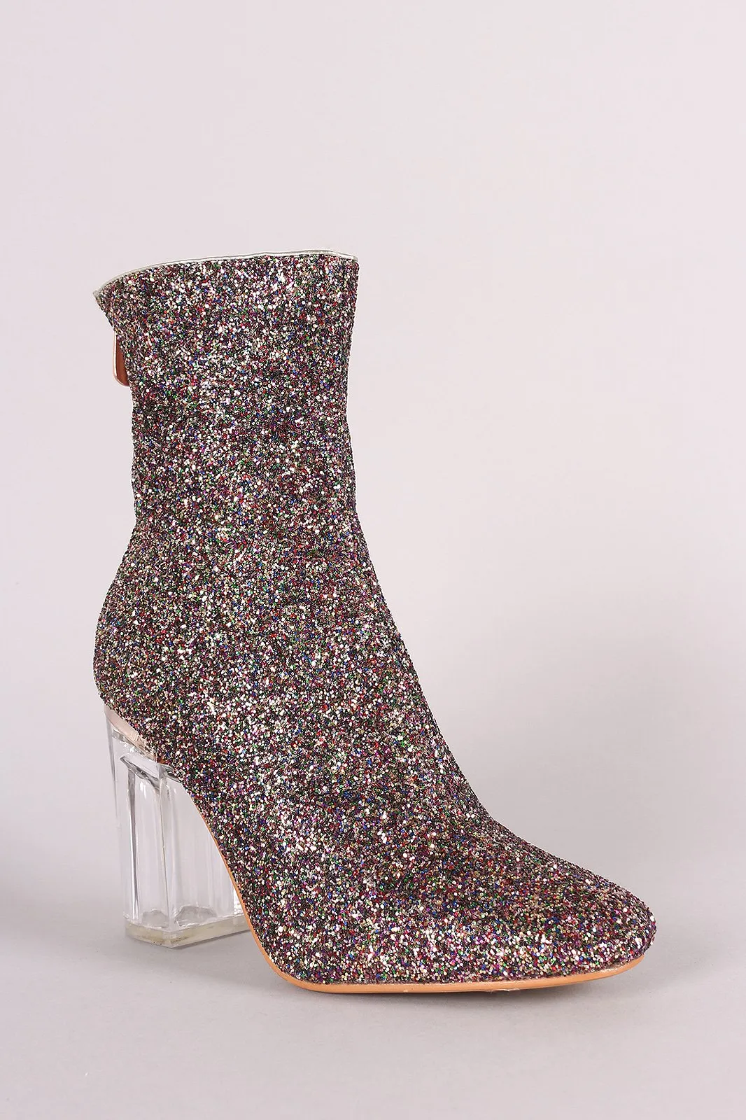 Glitter Chunky Clear Heeled Ankle Boots