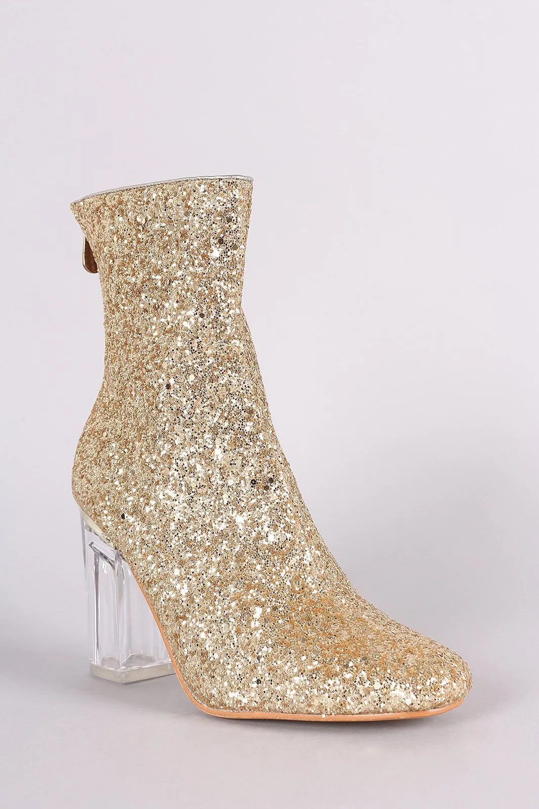 Glitter Chunky Clear Heeled Ankle Boots
