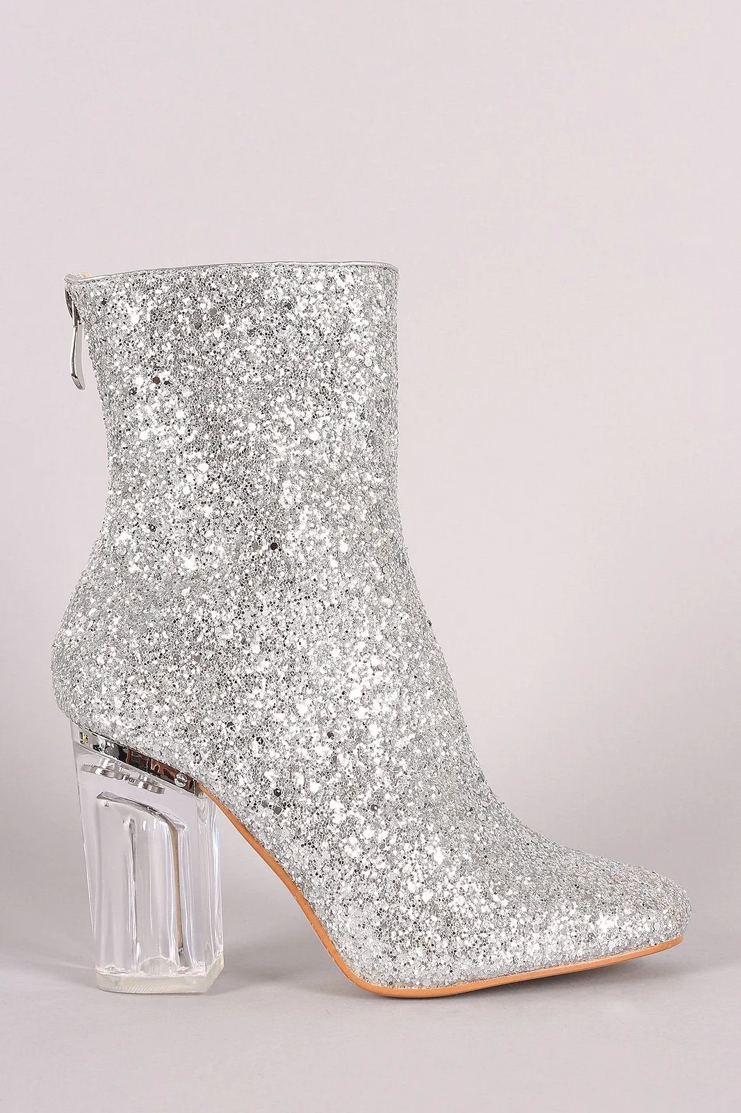 Glitter Chunky Clear Heeled Ankle Boots