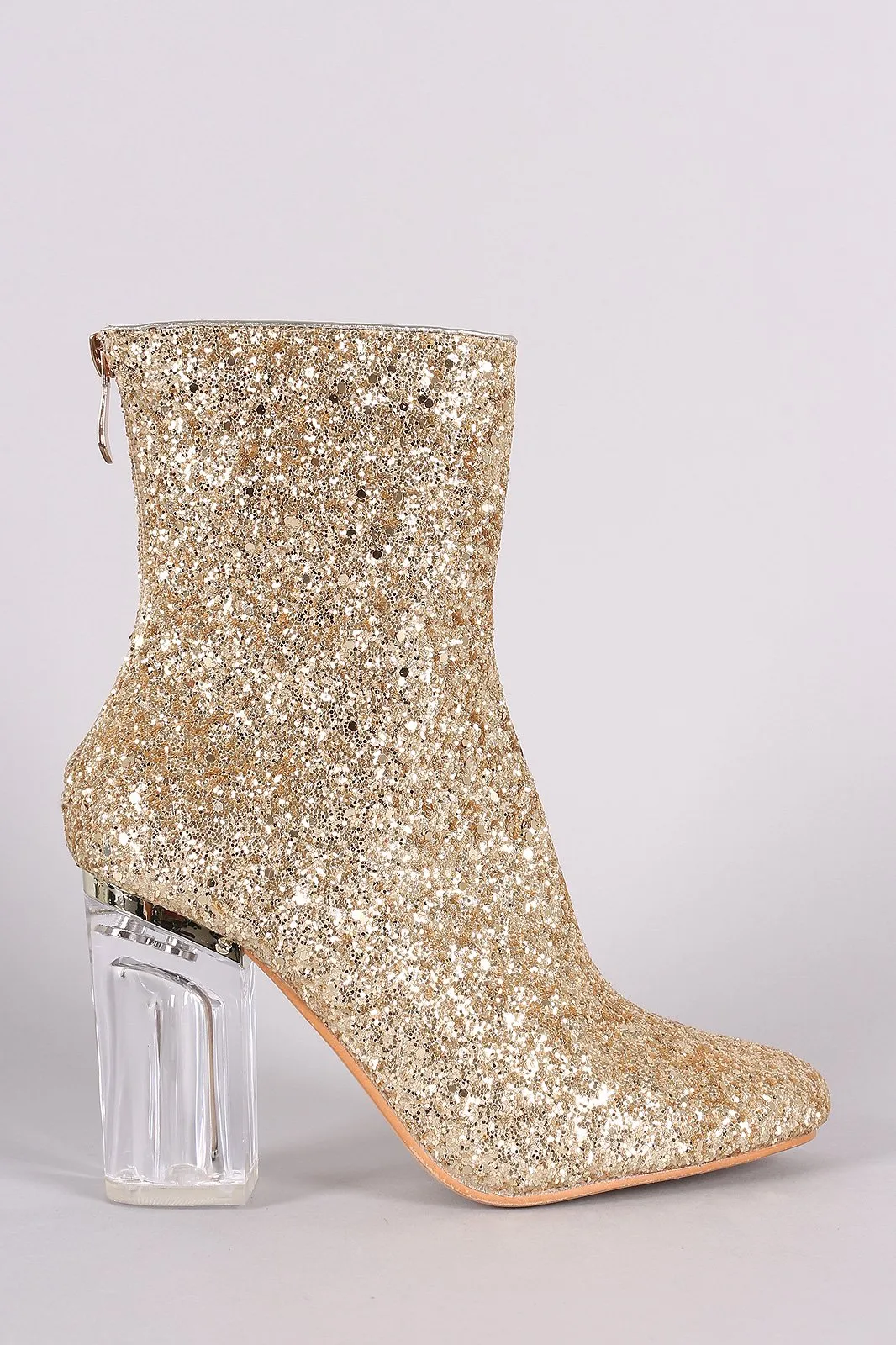Glitter Chunky Clear Heeled Ankle Boots