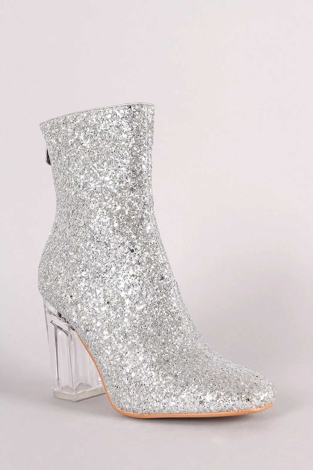 Glitter Chunky Clear Heeled Ankle Boots