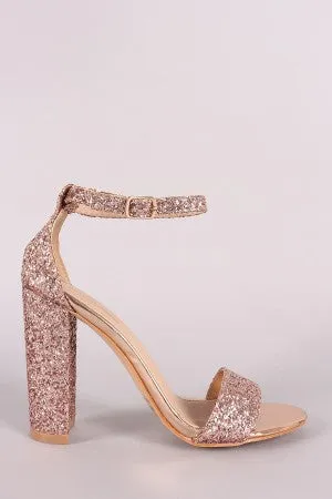 Glitter Encrusted Ankle Strap Chunky Heel
