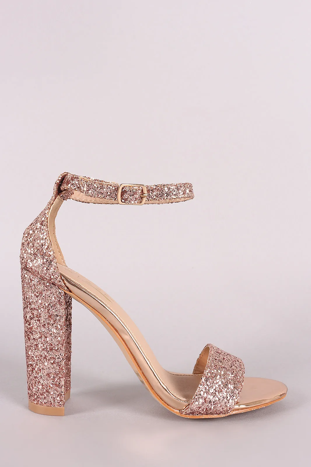 Glitter Encrusted Ankle Strap Chunky Heel