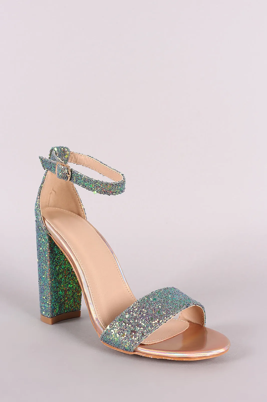 Glitter Encrusted Ankle Strap Chunky Heel