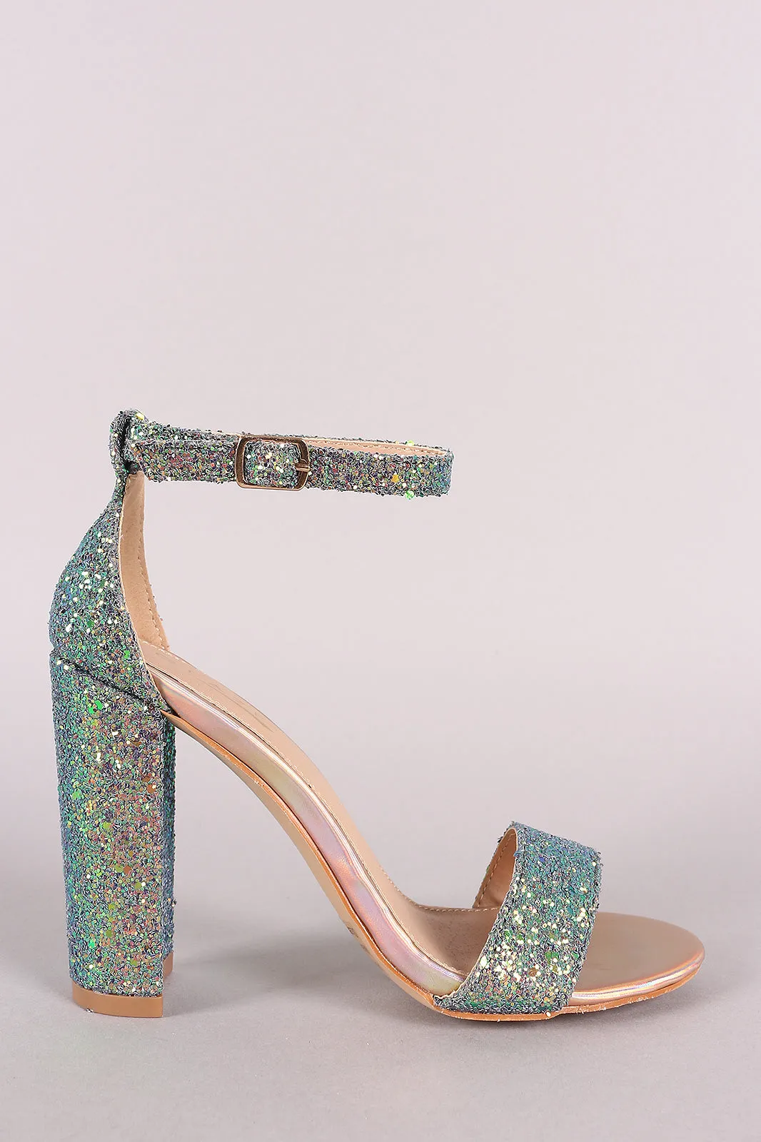 Glitter Encrusted Ankle Strap Chunky Heel
