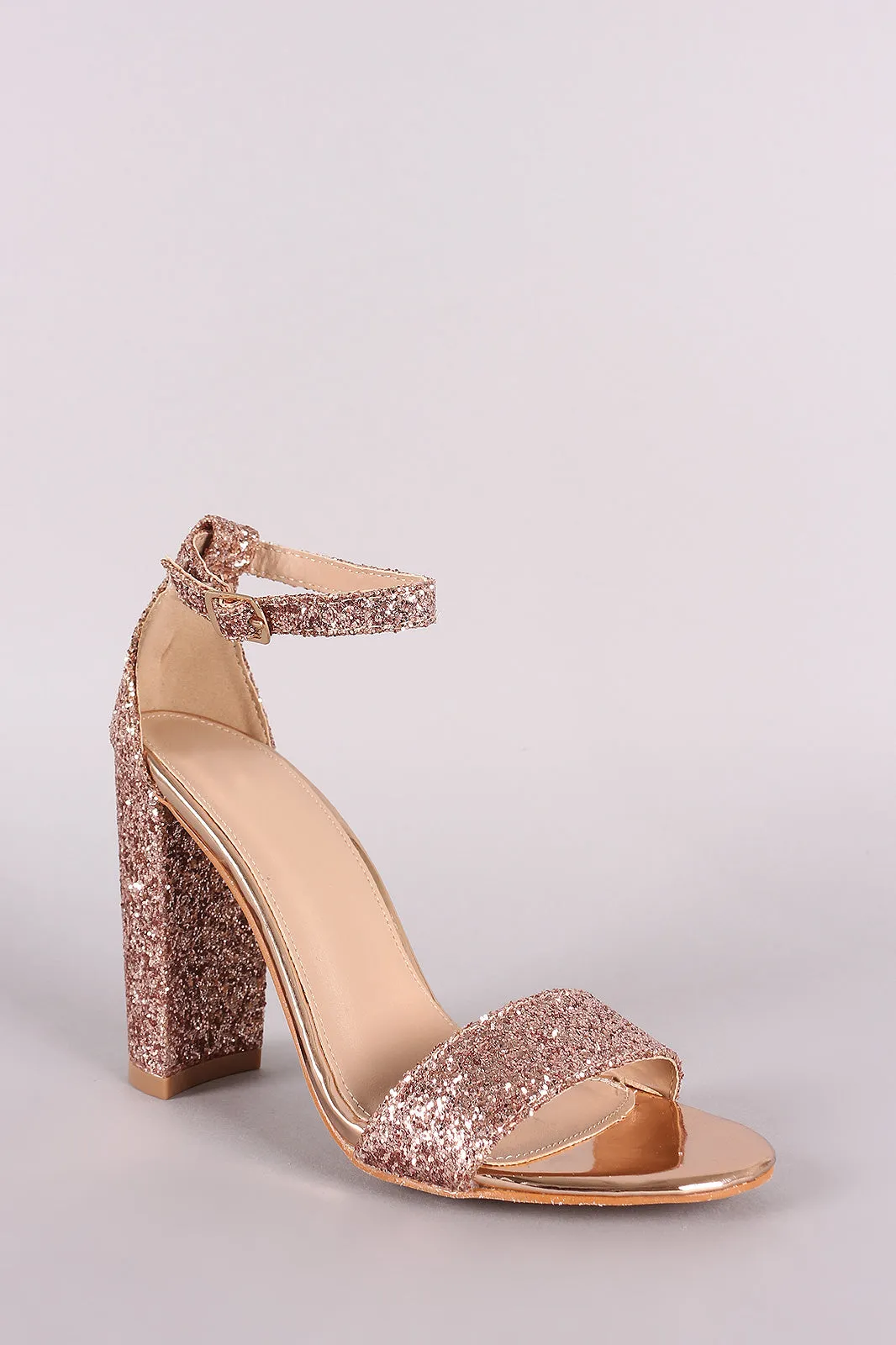 Glitter Encrusted Ankle Strap Chunky Heel