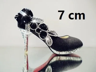 Glitter Gorgeous Evening Party Crystal Floral High Heels
