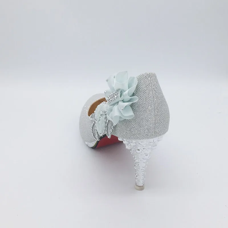 Glitter Gorgeous Evening Party Crystal Floral High Heels