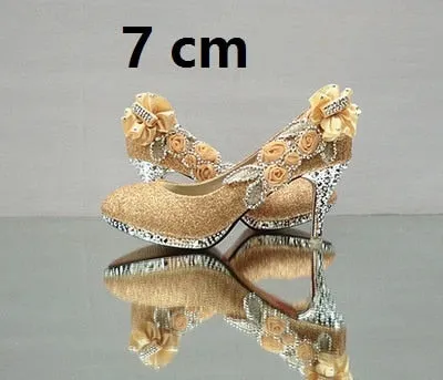 Glitter Gorgeous Evening Party Crystal Floral High Heels