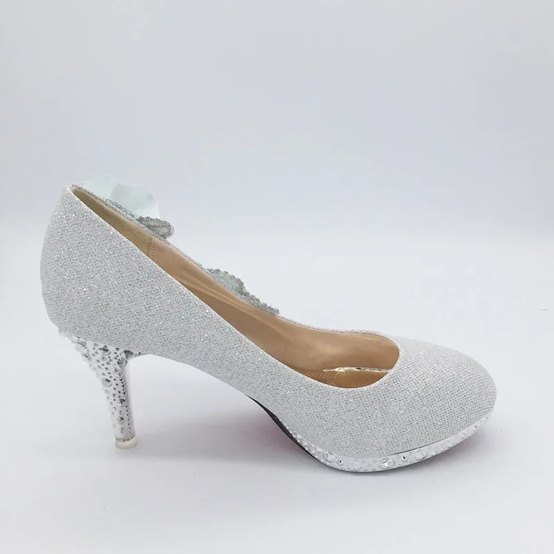 Glitter Gorgeous Evening Party Crystal Floral High Heels