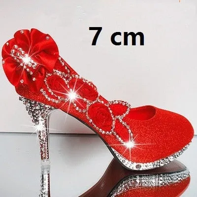 Glitter Gorgeous Evening Party Crystal Floral High Heels