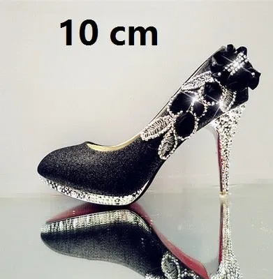 Glitter Gorgeous Evening Party Crystal Floral High Heels