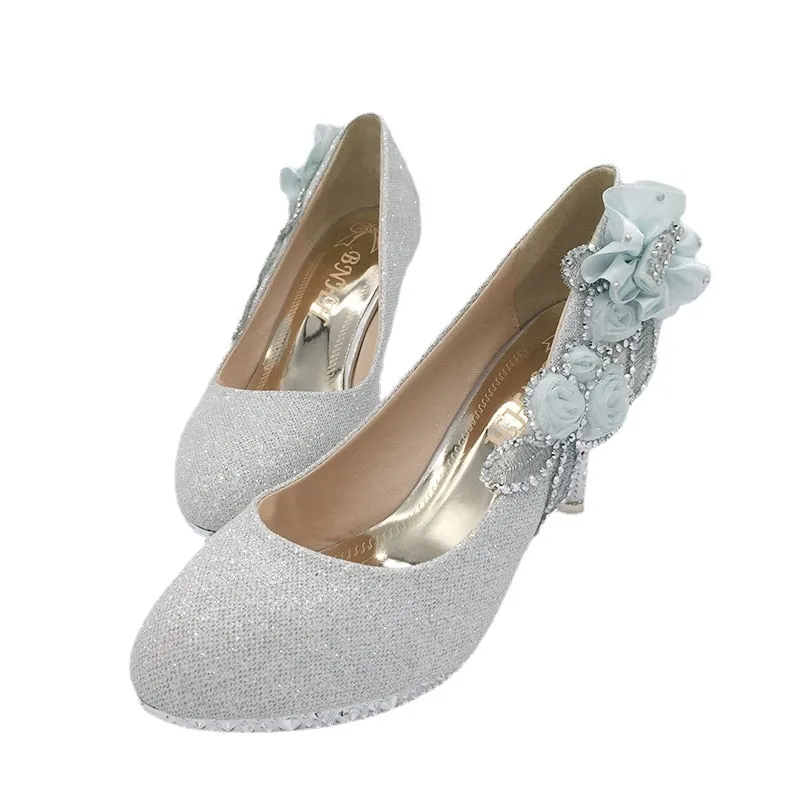 Glitter Gorgeous Evening Party Crystal Floral High Heels