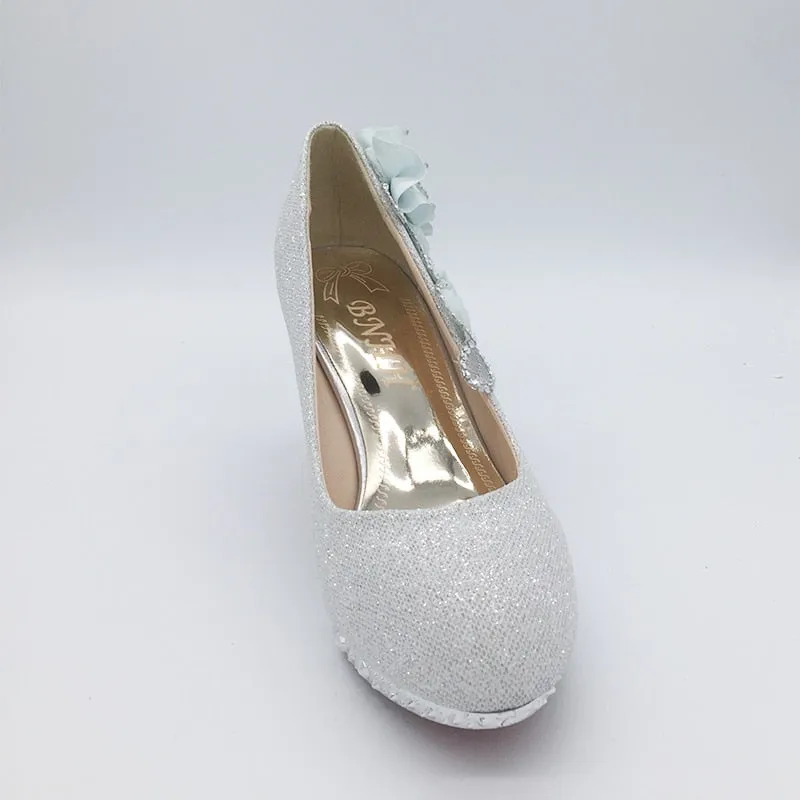 Glitter Gorgeous Evening Party Crystal Floral High Heels